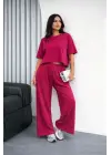 Osy Modal Yumuşak Dokulu Şalaş Oversize İkili Takım Bol Paça Pantolonlu Rahat Günlük Takım - Fuşya