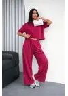 Osy Modal Yumuşak Dokulu Şalaş Oversize İkili Takım Bol Paça Pantolonlu Rahat Günlük Takım - Fuşya