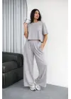 Osy Modal Yumuşak Dokulu Şalaş Oversize İkili Takım Bol Paça Pantolonlu Rahat Günlük Takım - Gri