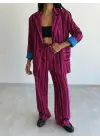 OTTOMAN ÇİZGİLİ CEKET-PANTOLON TK - Fuşya