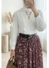 Oval Kesim Tensel Cupra Gömlek  -Beyaz