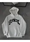 Omarı Oversize Kapşonlu Baskılı Sweatshirt - Beyaz