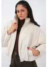 Ekru Oversize Bomber Şişme Mont Kadın Giyim