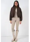 Kahverengi Oversize Bomber Şişme Mont Kadın Giyim