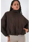 Kahverengi Oversize Bomber Şişme Mont Kadın Giyim