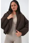 Kahverengi Oversize Bomber Şişme Mont Kadın Giyim