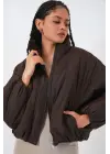 Kahverengi Oversize Bomber Şişme Mont Kadın Giyim