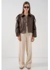 Oversize Deri Ceket 1055 - Kahverengi
