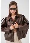 Oversize Deri Ceket 1055 - Kahverengi