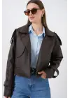 Oversize Deri Mont Ceket 1047 - Kahverengi