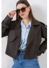 Oversize Deri Mont Ceket 1047 - Kahverengi