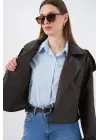 Oversize Deri Mont Ceket 1047 - Kahverengi
