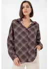 Oversize Desenli Gömlek 20372 - Kahverengi