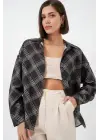 Oversize Desenli Gömlek 20372 - Siyah