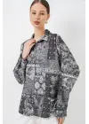 Oversize Desenli Saten Gömlek 20365 - Antrasit