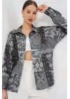 Oversize Desenli Saten Gömlek 20365 - Antrasit