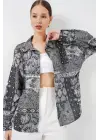 Oversize Desenli Saten Gömlek 20365 - Antrasit