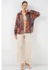 Oversize Desenli Saten Gömlek 20365 - Kiremit