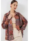 Oversize Desenli Saten Gömlek 20365 - Kiremit