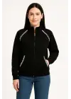 Oversize Dik Yaka Fermuarlı Sweatshirt - Zincir Nakışli Kanguru Cepli, - Siyah
