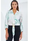 Oversize Dökümlü Crop Saten Gömlek 906 - Mint