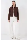 Oversize Fermuarlı Ceket 0735 - Kahverengi