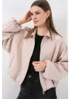 Oversize Fermuarlı Ceket 0735 - Krem