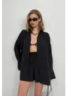 Oversize Gömlek Büzgülü Şort Takım