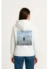 Oversize Hoodie - Sırt Baskılı Survivor Penguin Temalı, Felsefi Yazılı Kapüşonlu Sweatshirt - Beyaz