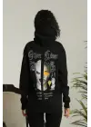 Omarı Yumuşak Pamuklu Geniş Kesim Kapüşonlu Sweatshirt - Siyah