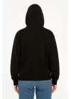 Oversize Kapüşonlu Sweatshirt  Hoodie 3 İplik Şardonlu Pamuklu Kumaş, Önü Baskılı, Fermuarlı Rahat Kalıp, Kışlık Ve Sokak Stili Sweat - Siyah
