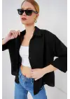 Oversize Kısa Kol Gömlek 20315 - Siyah