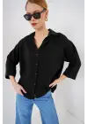 Oversize Kısa Kol Gömlek 20315 - Siyah