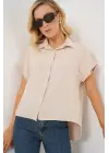 Oversize Kısa Kol Gömlek 20322 - Krem