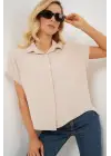 Oversize Kısa Kol Gömlek 20322 - Krem