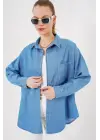 Oversize Kot Gömlek 20280 - Mavi