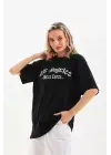 Omarı Stil Sahibi Siyah Oversize Baskılı T-Shirt