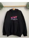 Omarı Oversize Siyah Kapüşonlu Sweatshirt