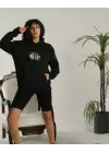 Omarı Oversize Siyah Kapüşonlu Baskılı Sweatshirt