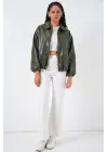Oversize Suni Deri Ceket 1049 - Haki