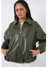 Oversize Suni Deri Ceket 1049 - Haki