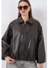Oversize Suni Deri Ceket 1049 - Kahverengi