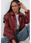 Oversize Suni Deri Ceket 1049 - Kiremit