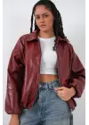 Oversize Suni Deri Ceket 1049 - Kiremit