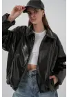 Oversize Suni Deri Ceket 1049 - Siyah