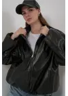 Oversize Suni Deri Ceket 1049 - Siyah