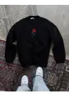 Omarı Oversize Bisiklet Yaka Baskılı Siyah SweatShirt
