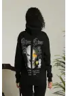 Oversize Üç İplik Kapüşonlu Sweatshirt – Siyah “Other Lives” Ön Ve Arka Baskılı, Şardonlu Kışlık, Rahat Günlük Model Siiyah