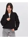 Siyah Oversize Yarım Farmuarlı Sweatshirt