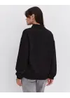 Oversize Yarım Farmuarlı Yakalı Basic SweatShirt - Siyah